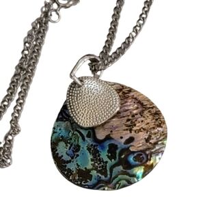 Abelone shell necklace mother of pearl and silver tone pendant